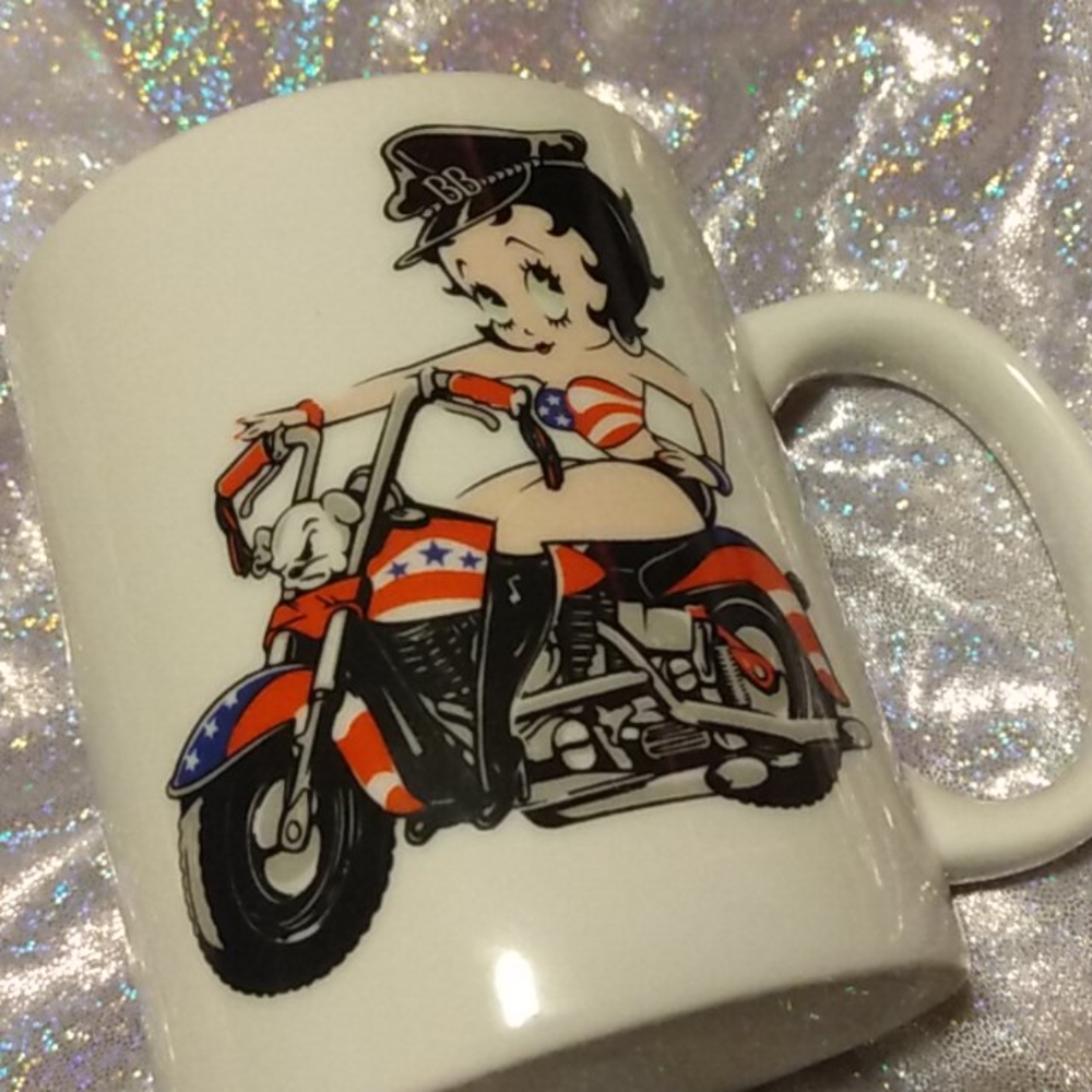 Betty Boop Biker Motorcycle White Ceramic Mug